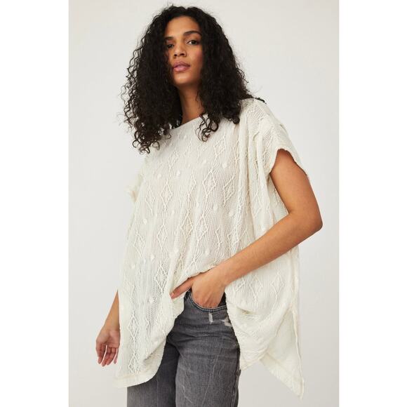 Free People Cream Show Off Tee Tie-Front Crochet Reversible Slouchy Dolman Tee - Picture 1 of 15